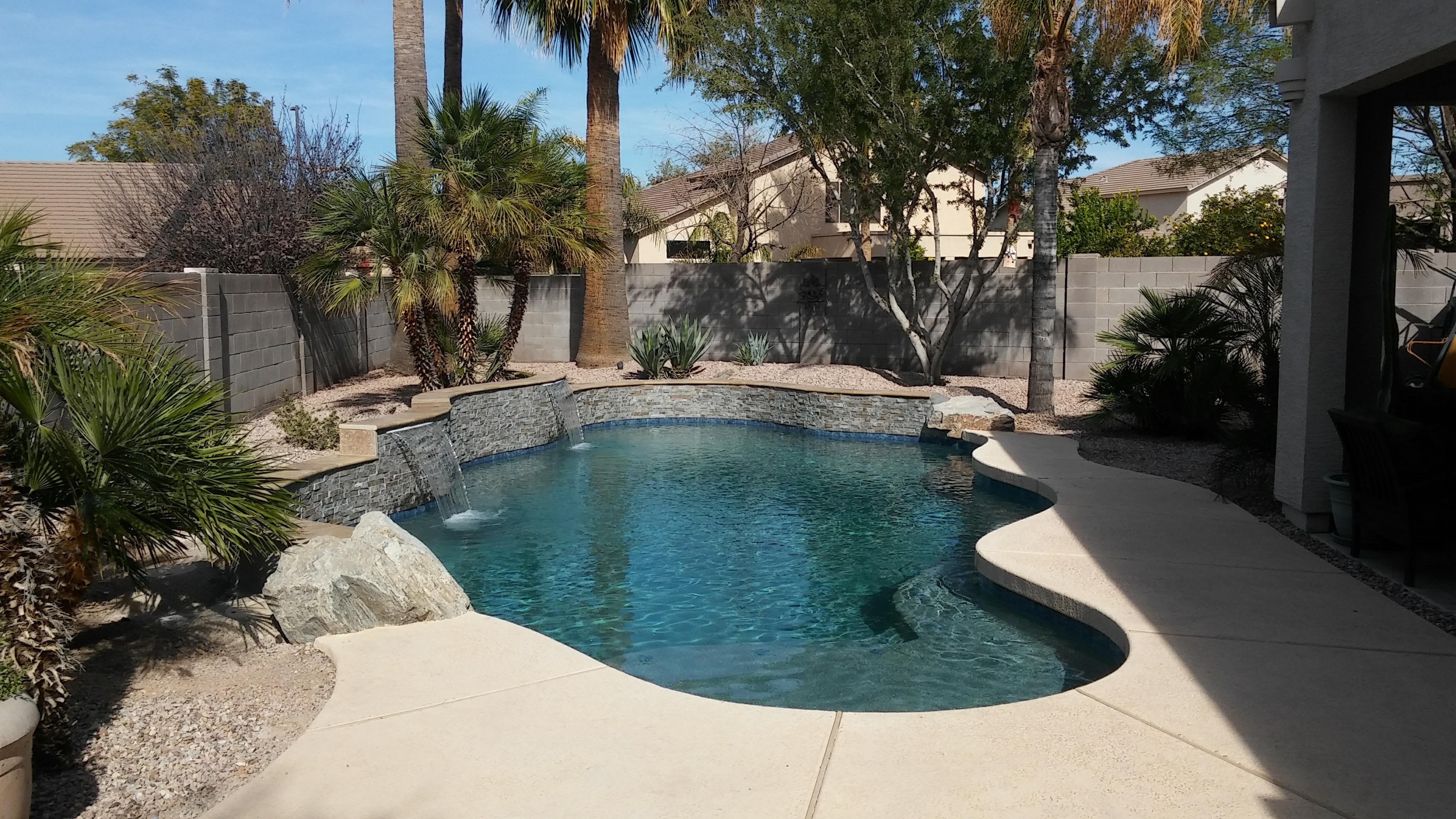 Freeform pool with rock waterfall in the Phoenix area